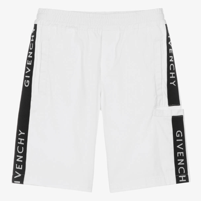 Shop Givenchy Teen Boys White Cotton Twill Shorts