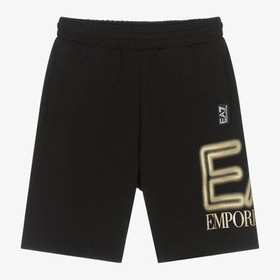 Shop Ea7 Emporio Armani Boys Black Cotton Oversized Shorts