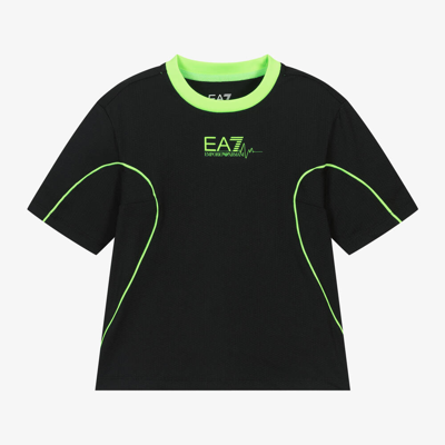 Shop Ea7 Emporio Armani Boys Black & Green T-shirt
