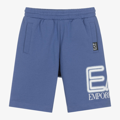 Shop Ea7 Emporio Armani Boys Blue Cotton Oversized Shorts