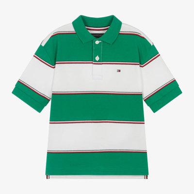 Shop Tommy Hilfiger Boys Green Striped Cotton Polo Shirt