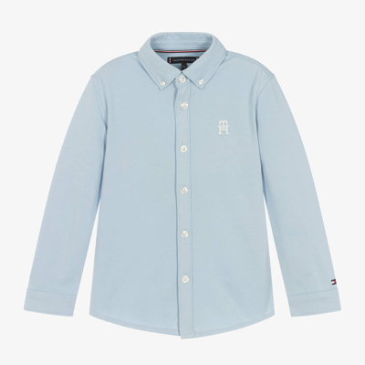 Shop Tommy Hilfiger Boys Blue Cotton Piqué Shirt