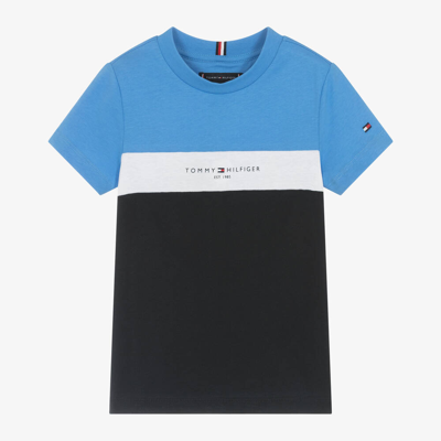 Shop Tommy Hilfiger Boys Blue Cotton Colourblock T-shirt