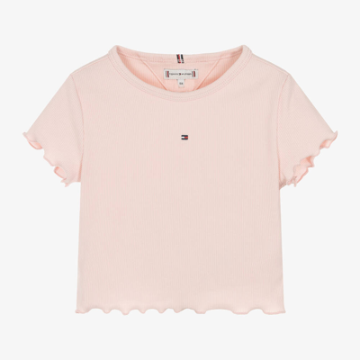 Shop Tommy Hilfiger Girls Pink Ribbed Cotton Jersey T-shirt