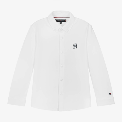 Shop Tommy Hilfiger Boys White Cotton Piqué Shirt