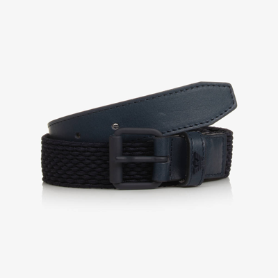 Shop Emporio Armani Teen Boys Navy Blue Braided Belt