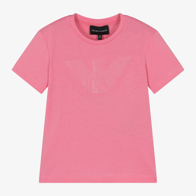 Shop Emporio Armani Girls Pink Eagle Cotton T-shirt