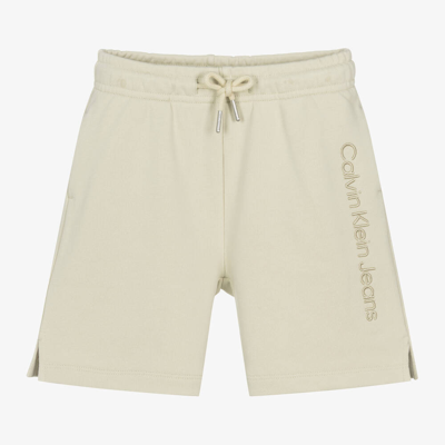 Shop Calvin Klein Boys Green Embroidered Cotton Shorts