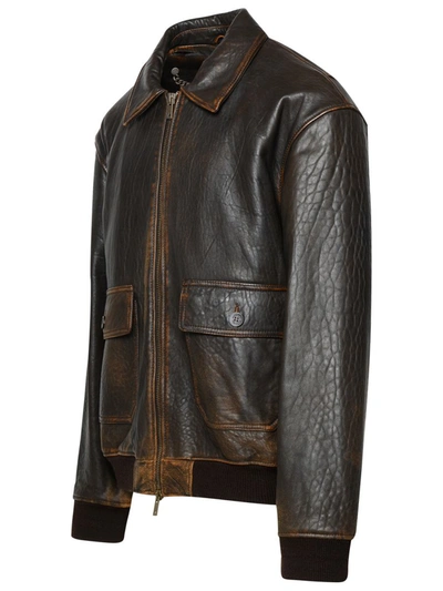 Shop Golden Goose Brown Leather Jacket