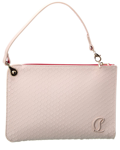 Shop Christian Louboutin Cl Embossed Patent Pouch In Pink