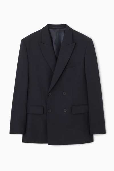 Shop Cos Double-breasted Wool Blazer - Relaxed In Blue