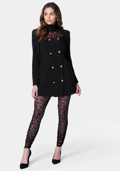 Bebe Open Back Turtle Neck Lace Catsuit In Black