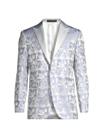 Shop Corneliani Men's Jacquard Silk-blend One-button Dinner Jacket In Blue