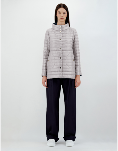 Herno Navy A-line Reversible Down Jacket For Women In Blue/grey