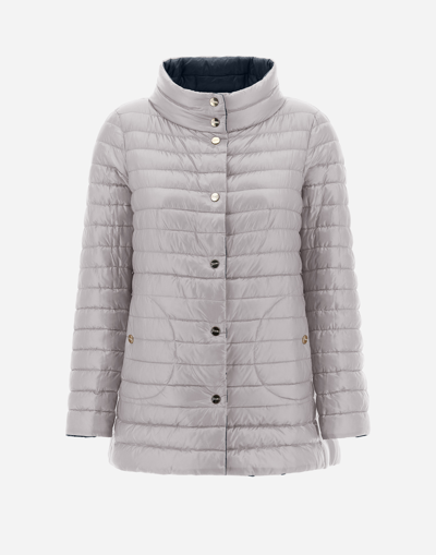 Herno Navy A-line Reversible Down Jacket For Women In Blue/grey