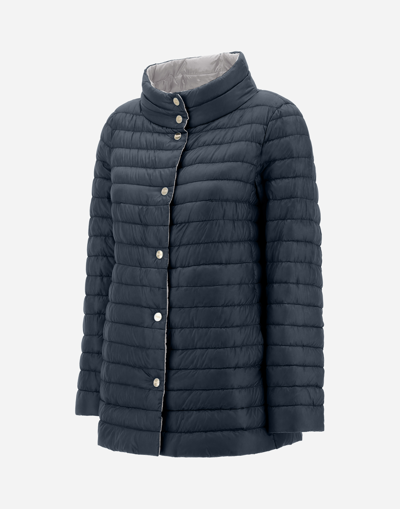 Herno Navy A-line Reversible Down Jacket For Women In Blue/grey