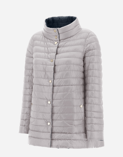 Herno Navy A-line Reversible Down Jacket For Women In Blue/grey