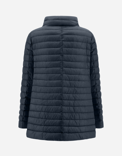 Herno Navy A-line Reversible Down Jacket For Women In Blue/grey