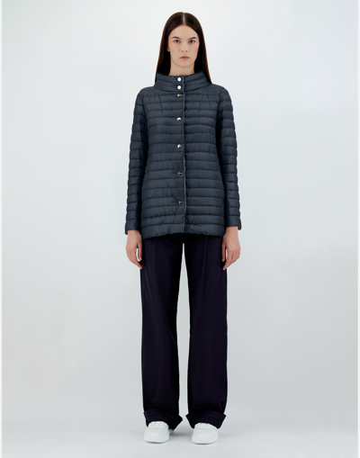 Herno Navy A-line Reversible Down Jacket For Women In Blue/grey