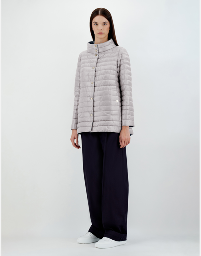 Herno Navy A-line Reversible Down Jacket For Women In Blue/grey