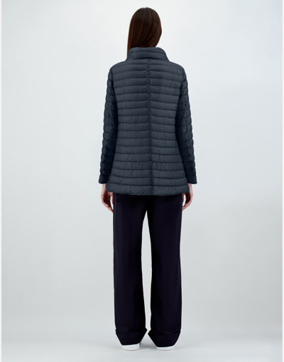 Herno Navy A-line Reversible Down Jacket For Women In Blue/grey