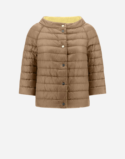 Herno Beige Nylon Down Reversible Jacket In Caramel