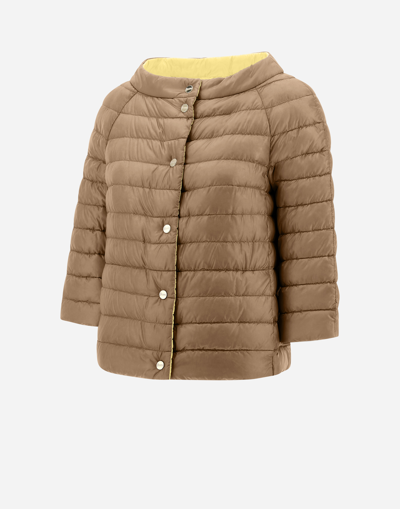 Herno Beige Nylon Down Reversible Jacket In Caramel