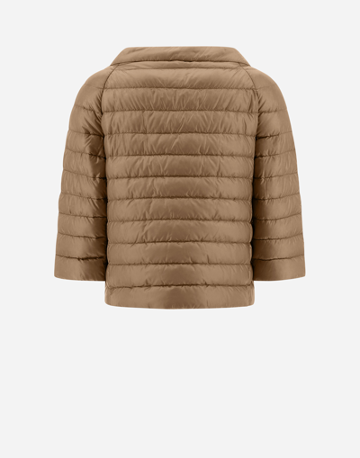 Herno Beige Nylon Down Reversible Jacket In Caramel