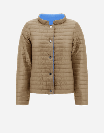 Herno Ecoage Reversibile And Nylon Ultralight Jacket In Beige/light Blue