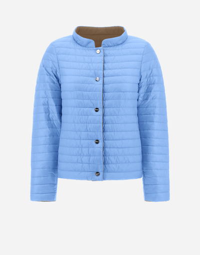 Herno Ecoage Reversibile And Nylon Ultralight Jacket In Beige/light Blue