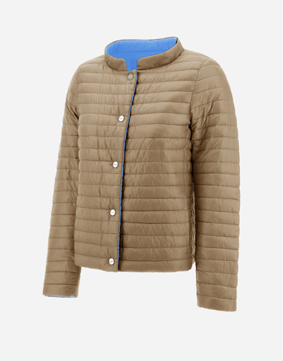 Herno Ecoage Reversibile And Nylon Ultralight Jacket In Beige/light Blue