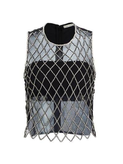 Shop Alice And Olivia Women's Amal Embellished Net Tank In Black Clear