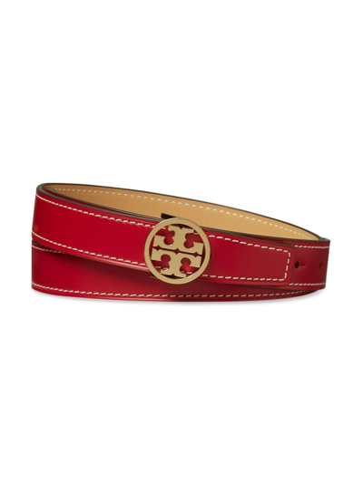Shop Tory Burch Women's Miller Smooth Reversible Leather Belt In Tory Red Ginger Shortbread