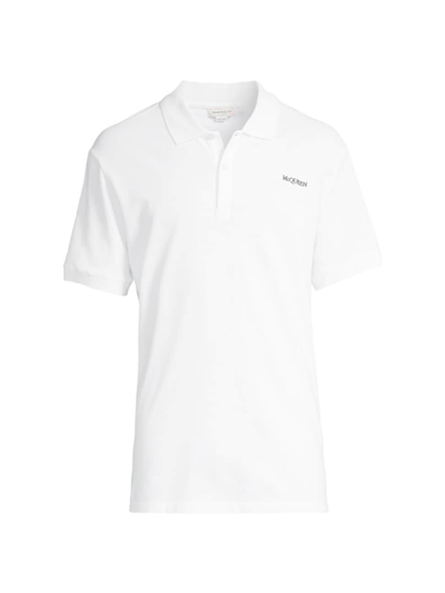 Shop Alexander Mcqueen Men's Logo Cotton Polo Shirt In Optical White
