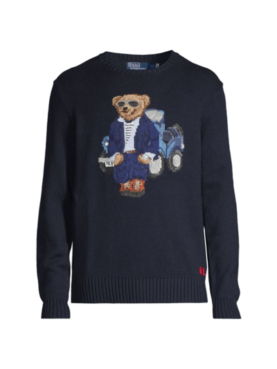 Shop Polo Ralph Lauren Men's Bear Cotton Sweater In Aviator Navy