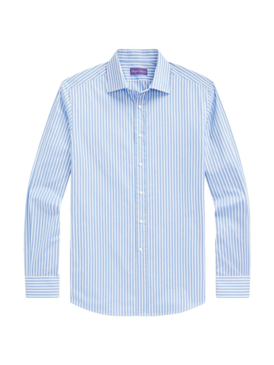 Shop Ralph Lauren Purple Label Men's Striped Poplin Shirt In Blue White