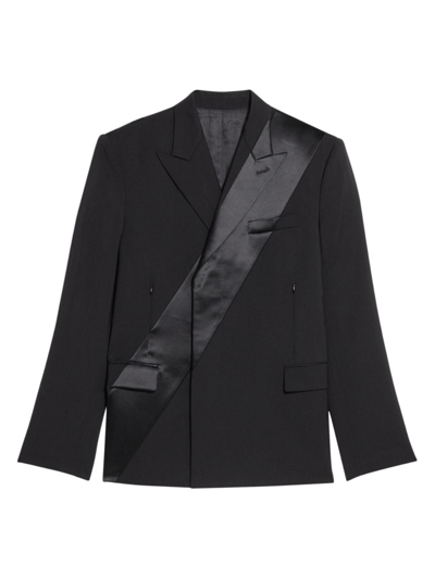 Shop Helmut Lang Men's Wool Double-breasted Tuxedo Jacket In Black