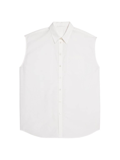 Shop Helmut Lang Women's Cotton Sleeveless Oversized Shirt In White
