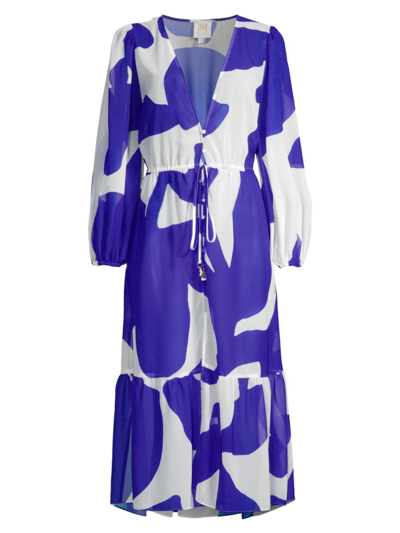 Shop Milly Women's Fiona Grand Foliage Abstract Cover-up In Navy White