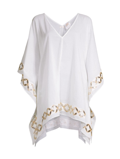 Shop Milly Women's Mirror-embroidered Short Caftan In White