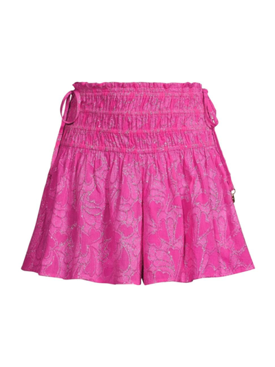 Shop Milly Women's Wendy Heart Cotton-blend Jacquard Smocked Shorts In Pink