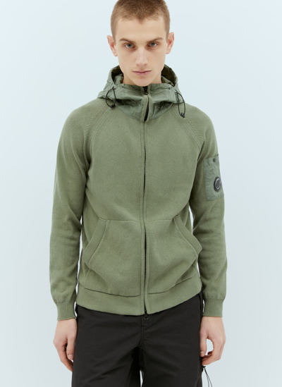 Shop C.p. Company Hooded Knit Cardigan In Green