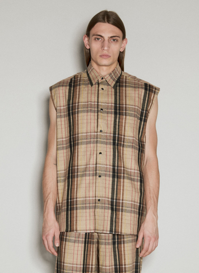 Shop Vtmnts Flannel Sleeveless Shirt In Brown
