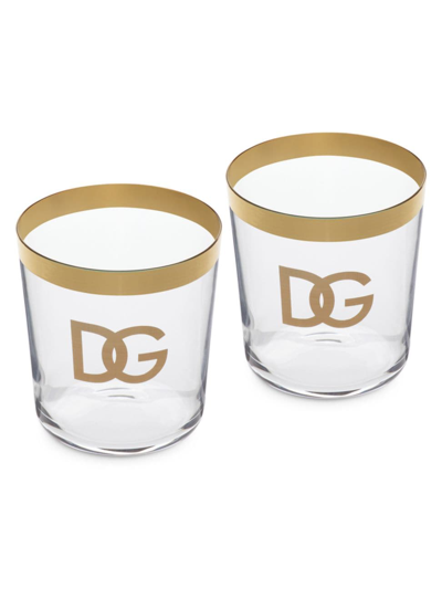 Shop Dolce & Gabbana Dg Logo 2-piece Water Glass Set In Transparent Gold