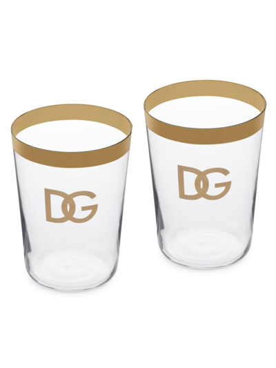 Shop Dolce & Gabbana Dg Logo 2-piece Soft Drinks Glass Set In Transparent Gold