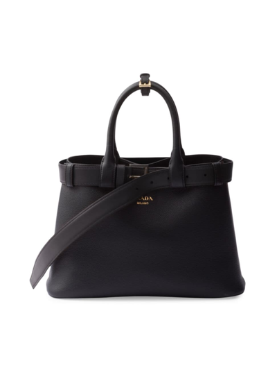 Shop Prada Women's Buckle Medium Leather Handbag With Belt In Black