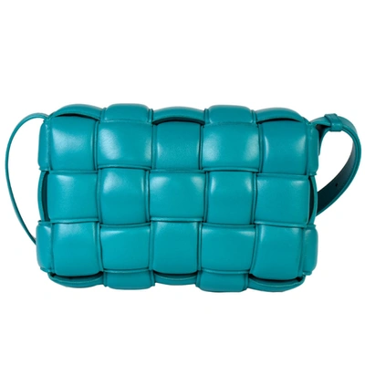 Shop Bottega Veneta Cassette Turquoise Leather Shoulder Bag ()