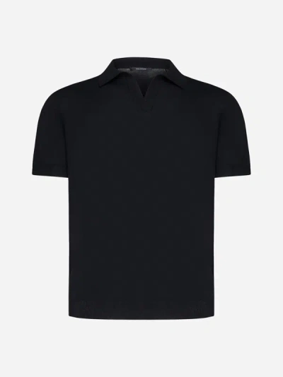 Shop Tagliatore Cotton Polo Shirt In Black