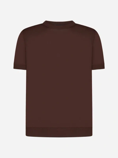 Shop Tagliatore Knit Cotton T-shirt In Brown