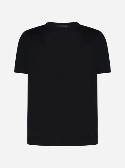 Shop Tagliatore Knit Cotton T-shirt In Black